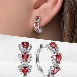 Farah Jewelry Red and Silver Gemstone Earrings
